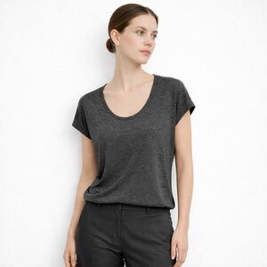 Massimo Dutti Dark Gray Silver Thread Scoop Neck Tee | XS